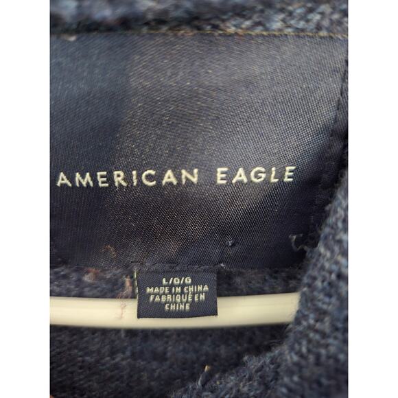 American Eagle sweater men's L Wool Blend Hoodie Southwest Print Knit Blue Aztec - Picture 4 of 4